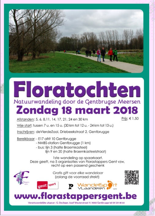 Voorkeurtocht "Floratochten" bij de Florastappers in Gentbrugge op 18 maart 2018